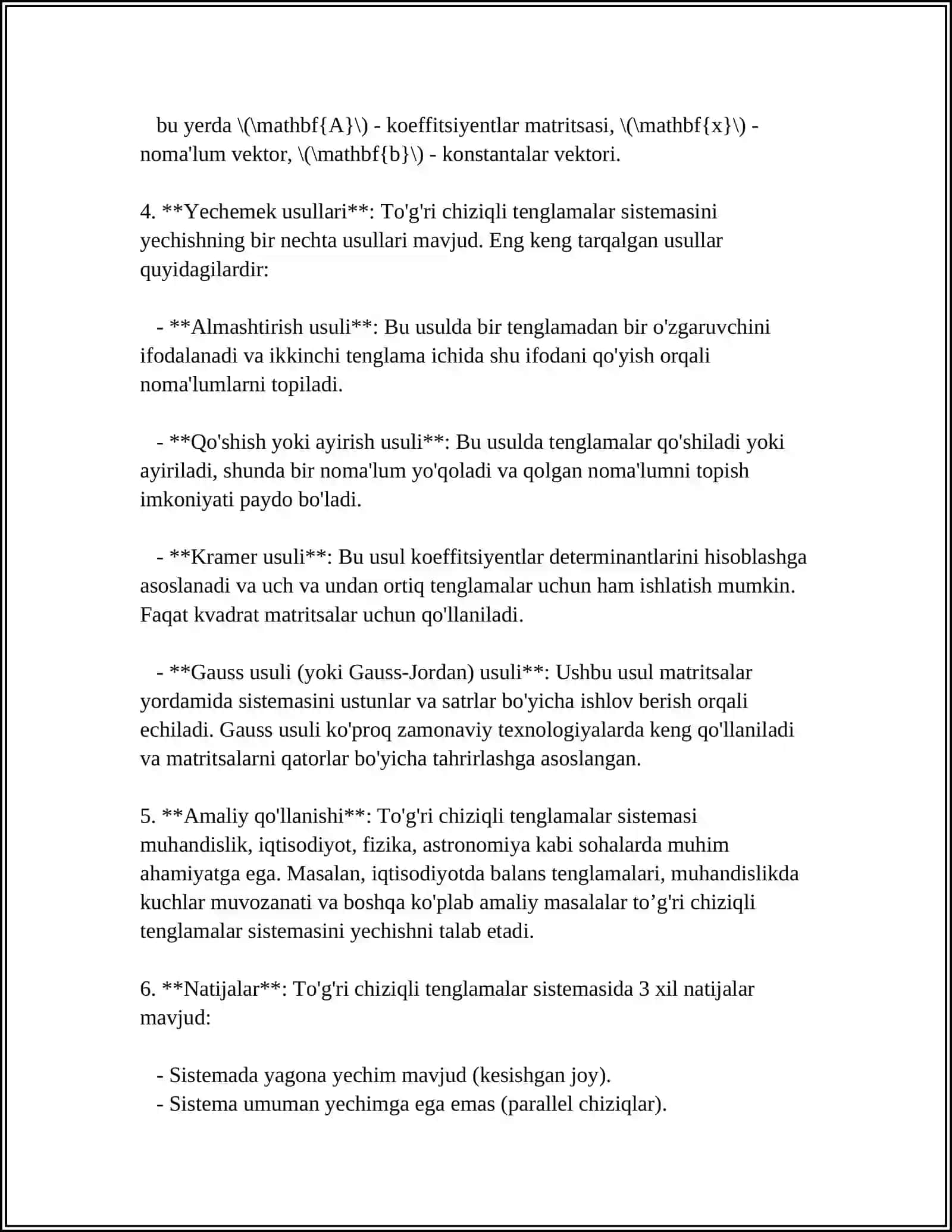 CHIZIQLI TENGLAMALAR SISTEMASINI YECHISH USULLARI 4