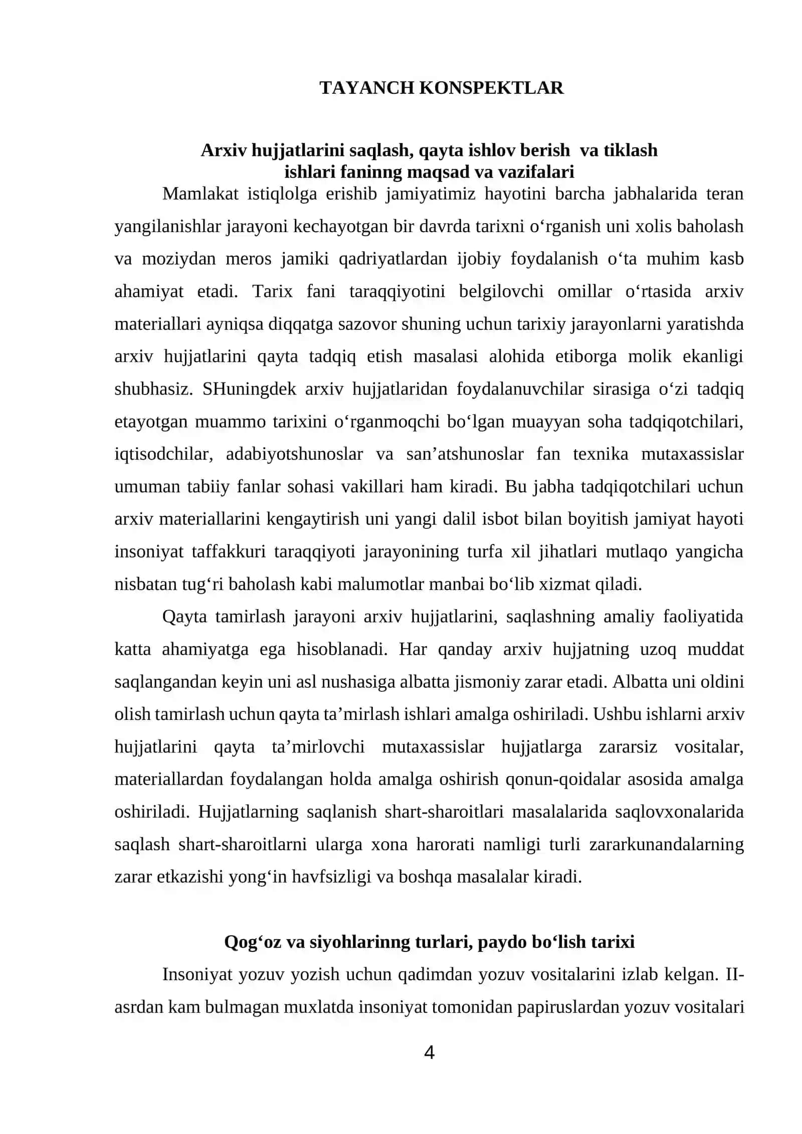 ARXIV HUJJATLARINI SAQLASH, QAYTA ISHLOV BERISH VA TIKLASH ISHLARI 4