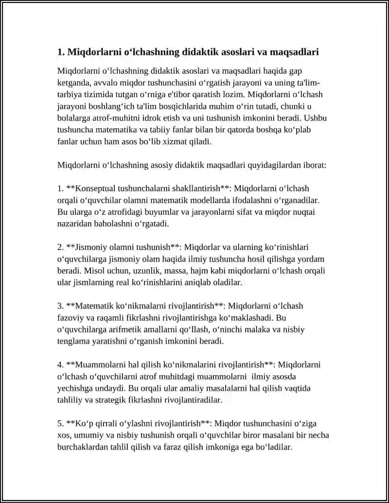 MIQDORLARNI OʻLCHASH, ÒLCHOV BIRLIKLARINING TURLARI ORASIDAGI BOĜLIQLIKLAR VA ULAR USTIDA ( ISMLI SONLAR USTIDA) AMALLAR BAJARISHGA ÒRGATISH METODIKASI 4