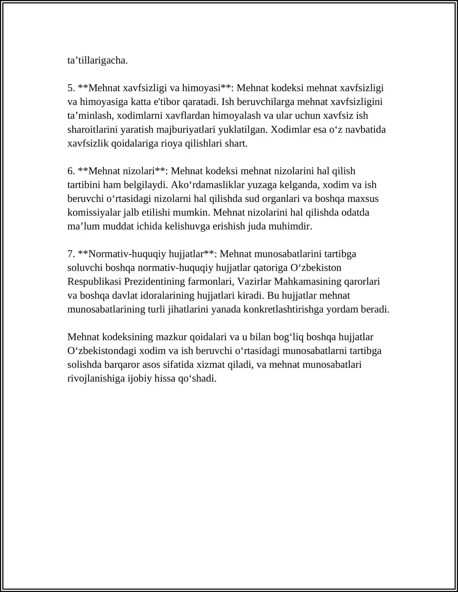 MUSTAQIL ISH Mavzu: XODIMLAR VA ISH BERUVCHILARNING O'ZARO MUNOSABATI 4
