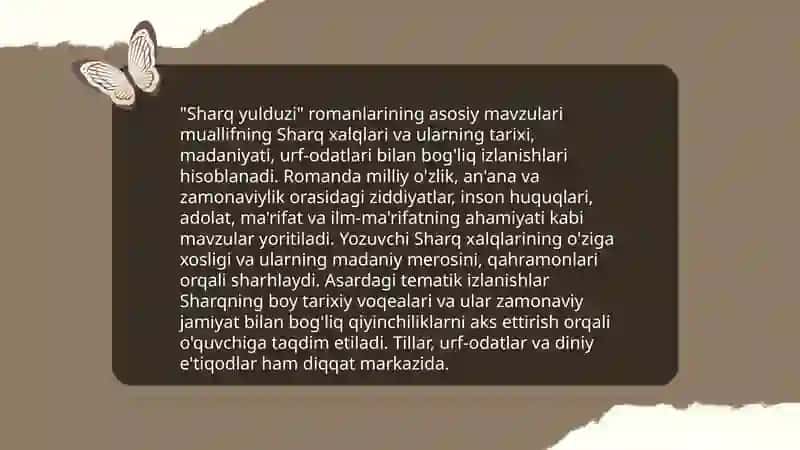 "Sharq yulduzi" jurnalidagi romanlar tahlili 4