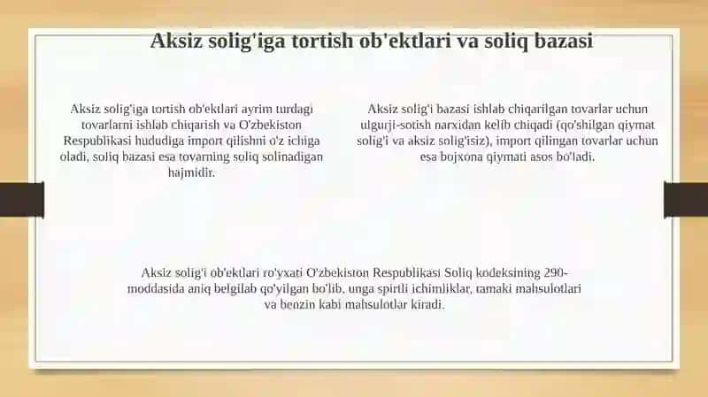 Aksiz solig'ining mohiyati, hisobi va unitalarining takomillashishi 4