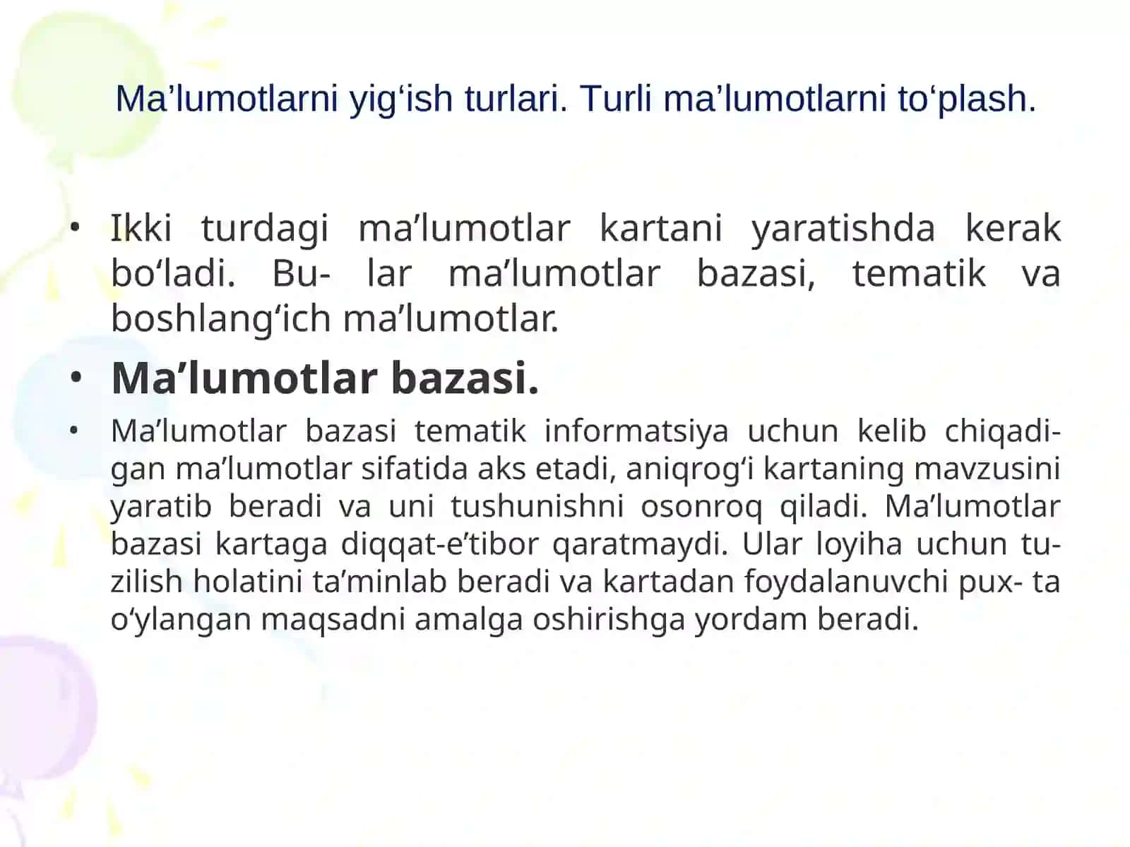 Kompilyatsiya ma’lumotlarini yig’ish. Generalizatsiya 4