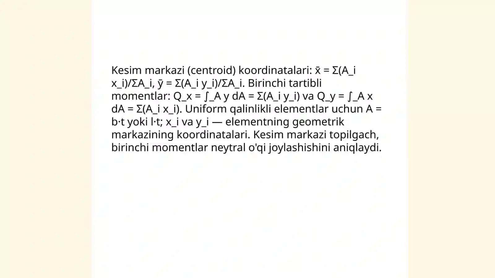 Sterjen koʻndalang kesim yuzasining geometrik xarakteristikalarini taqdiqot qilish 4