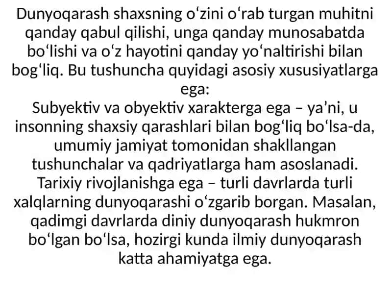 Dunyoqarashning Mohiyati, Tuzilishi va Asosiy Funksiyalari 4