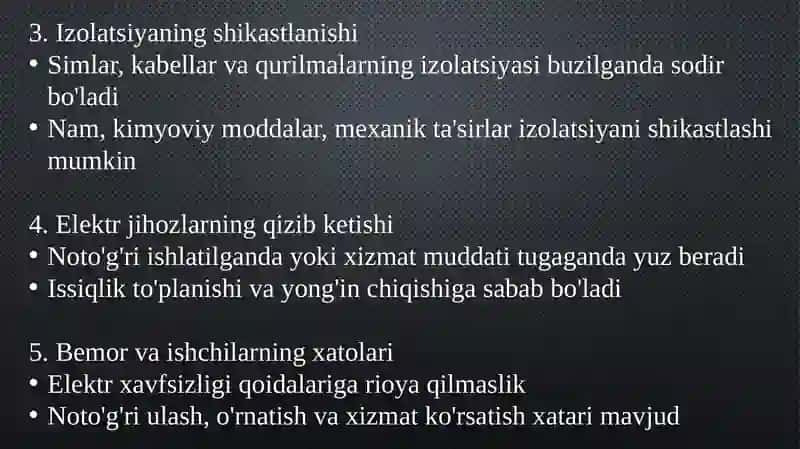 Elektr tokidan yong`in chiqish sabablari, yong`inni bartaraf etish choralari 4