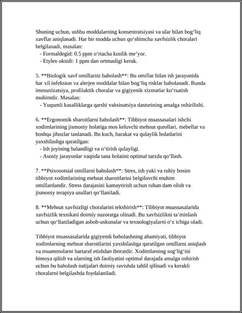 Tibbiyot muassasalaridagi xodimlarning mehnat sharoitlarining gigiyenik nazorati 4