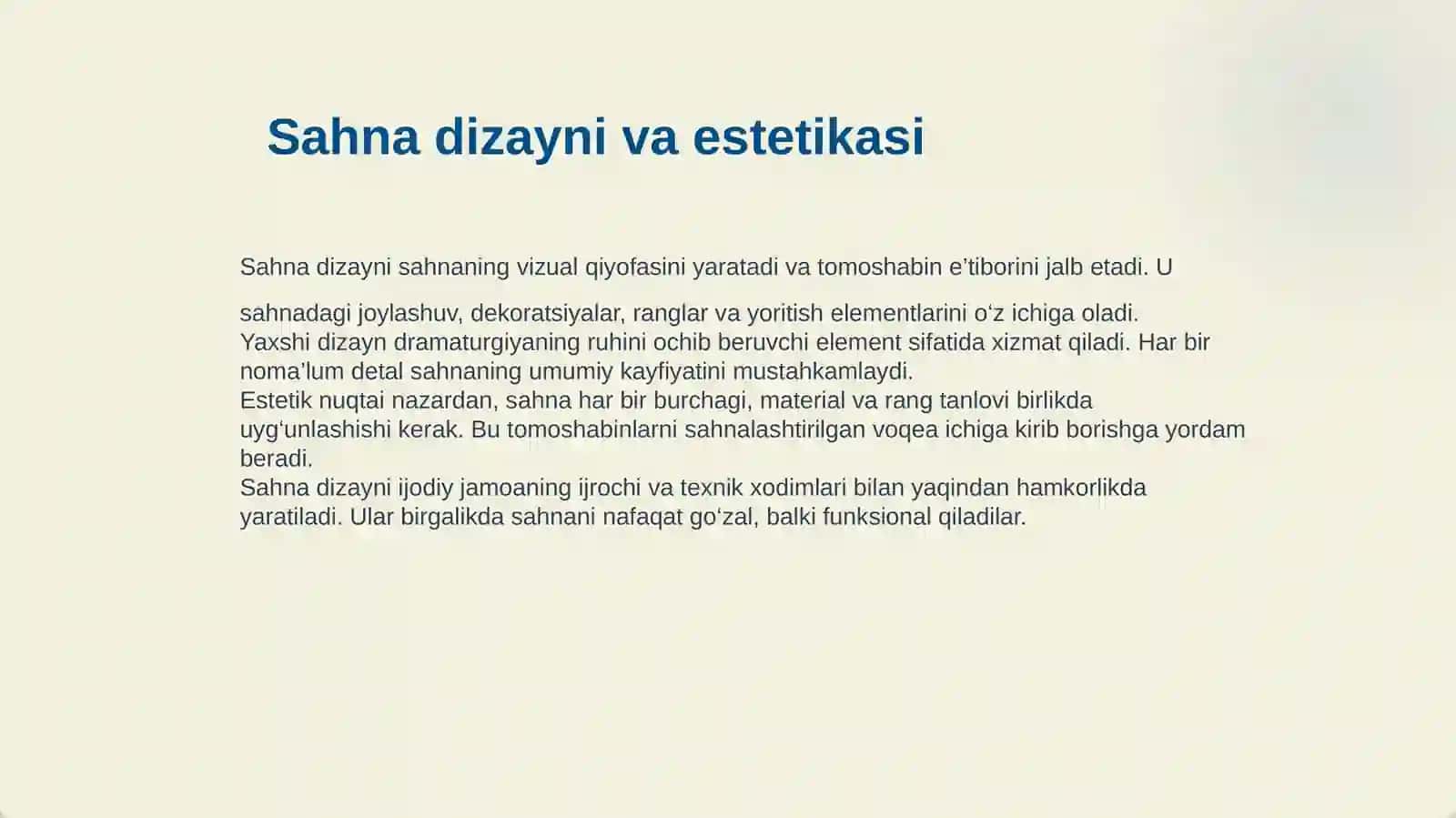 SAHNAGA QOʻYISH FAOLIYATIDAGI ASOSIY TAMOYILLAR 4