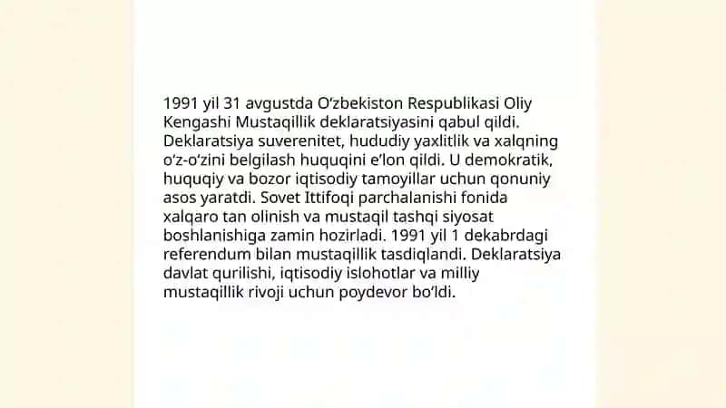 Mustaqil Oʻzbekiston Respublikasi tashkil topishining tarixiy sabablari 4