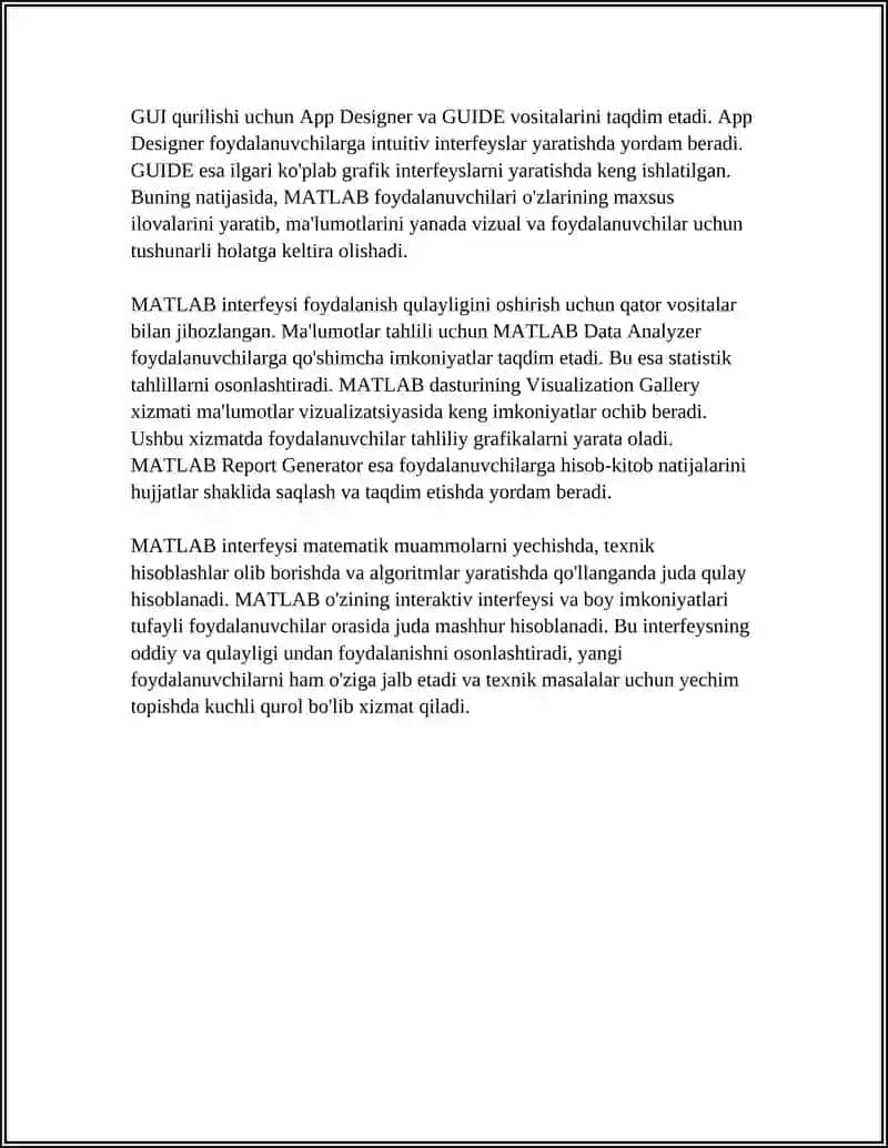 MATLAB PAKETINING AFZALLIKLARI VA KAMCHILIKLARI 4