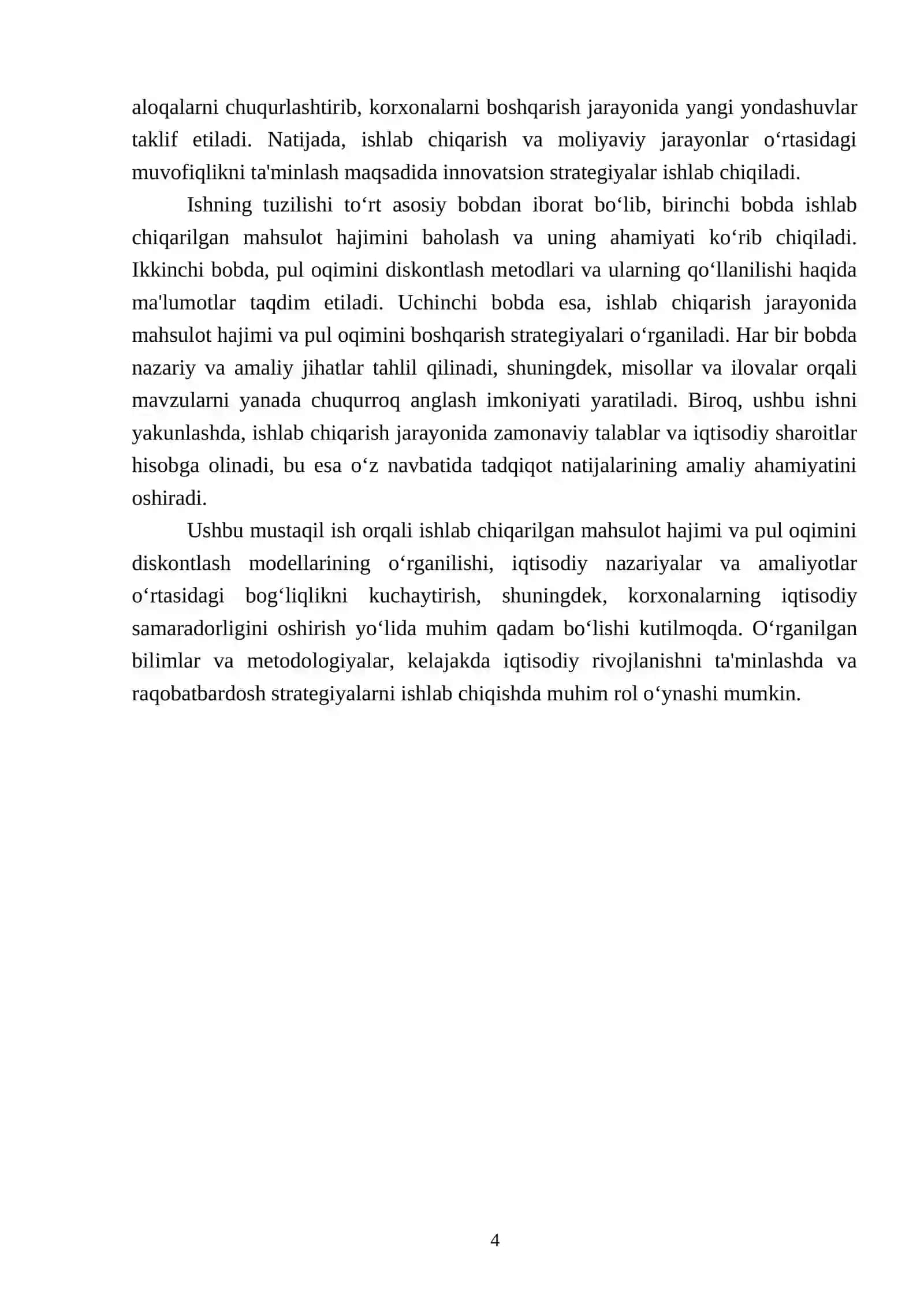 ISHLAB CHIQARILGAN MAHSULOT HAJIMI MODELI.PUL OQIMINI DISKONTLASH MODELI 4