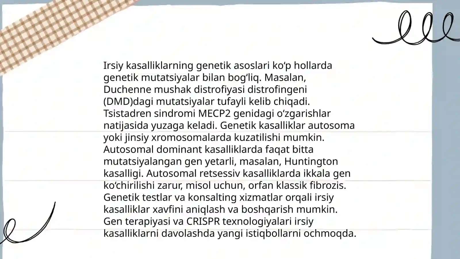 Irsiyat va irsiy kasalliklar.Nerv tizimining ahamiyati va gigiyenasi 4