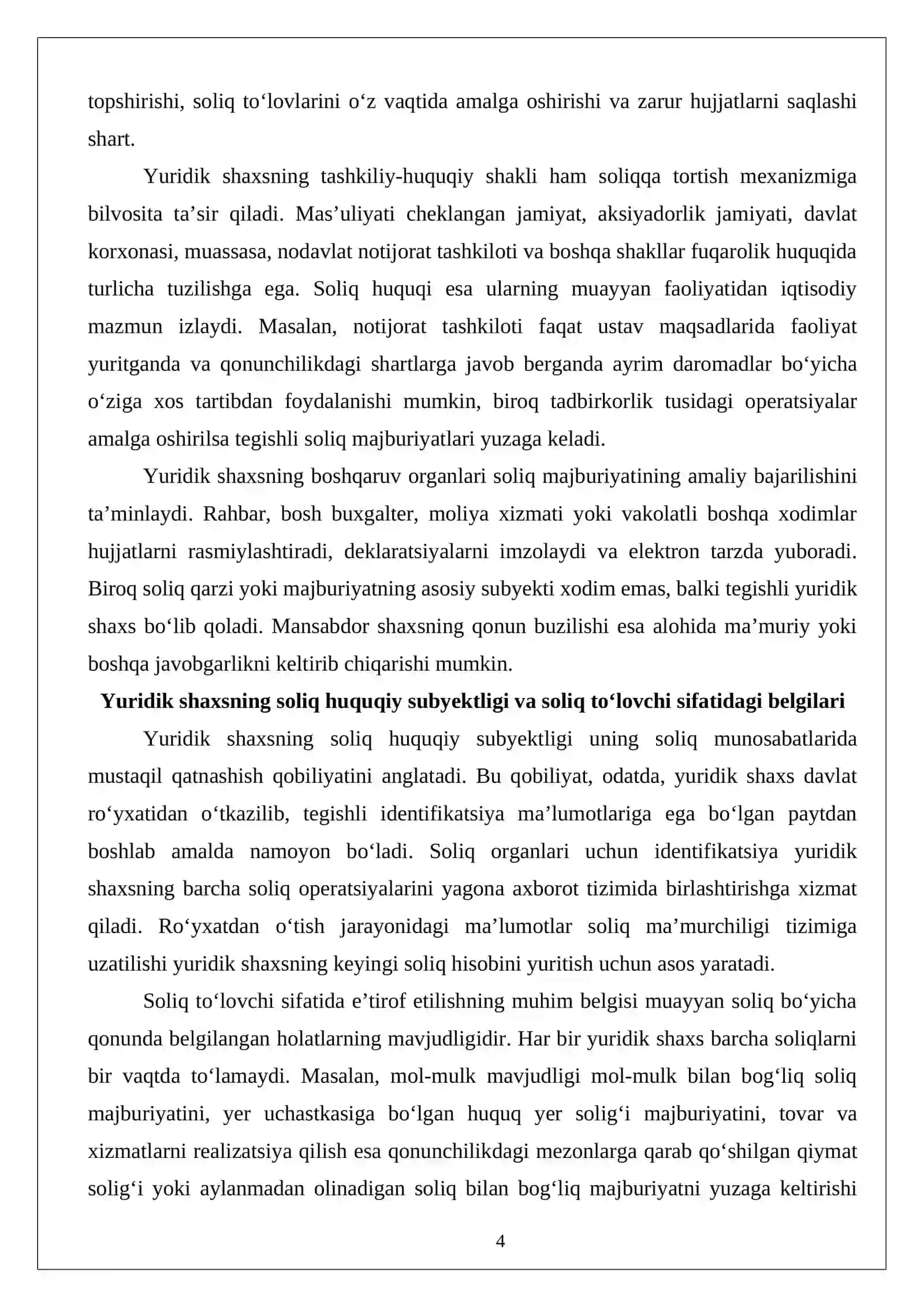 Soliq solish maqsadida soliq to‘lovchi yuridik shaxslar va ularning bo‘linmalari. 4