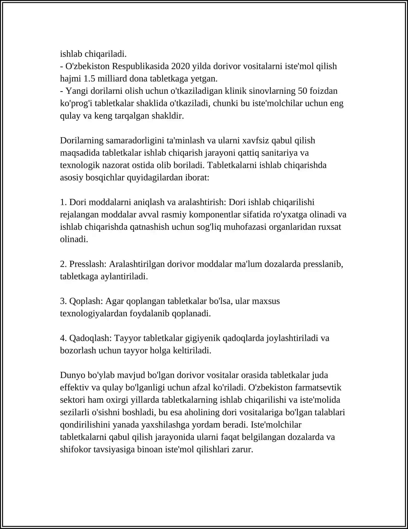 UMUMIY DORINOMA RETSEPTURA. DORI SHAKLLARI 4