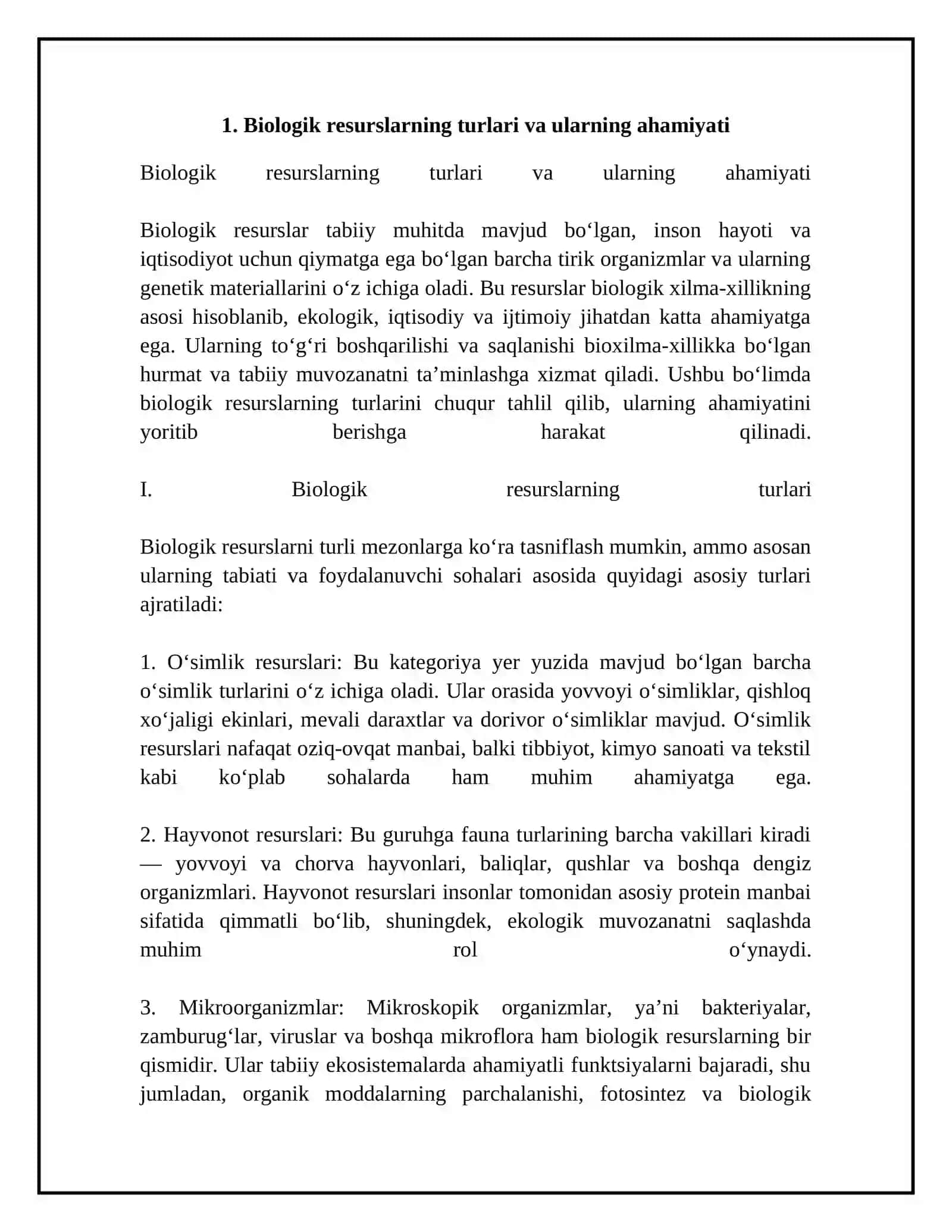 Biologik resurslardan foydalanish va ularni muhofaza qilish 4