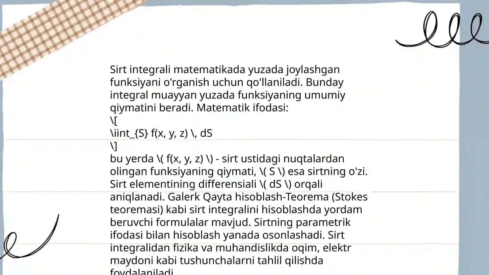 Sirt integrallari:bir va ikkinchi tur sirt integrallari 4