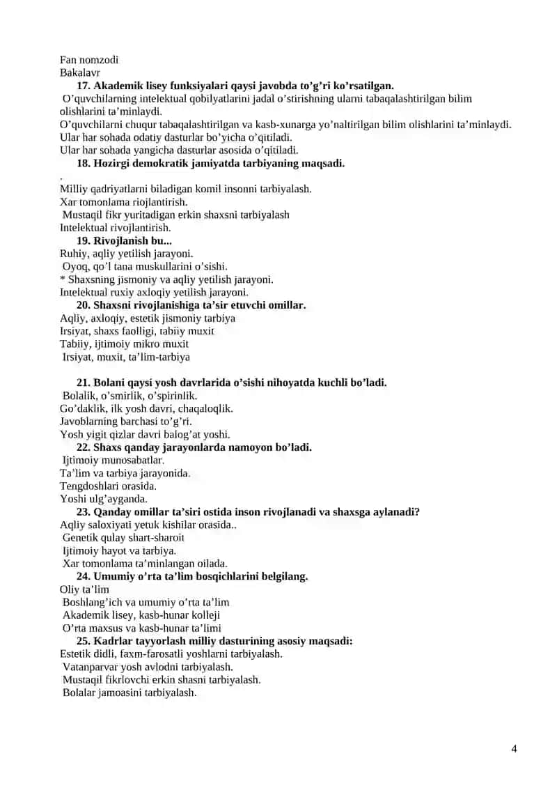test umumiy pedagogika 4
