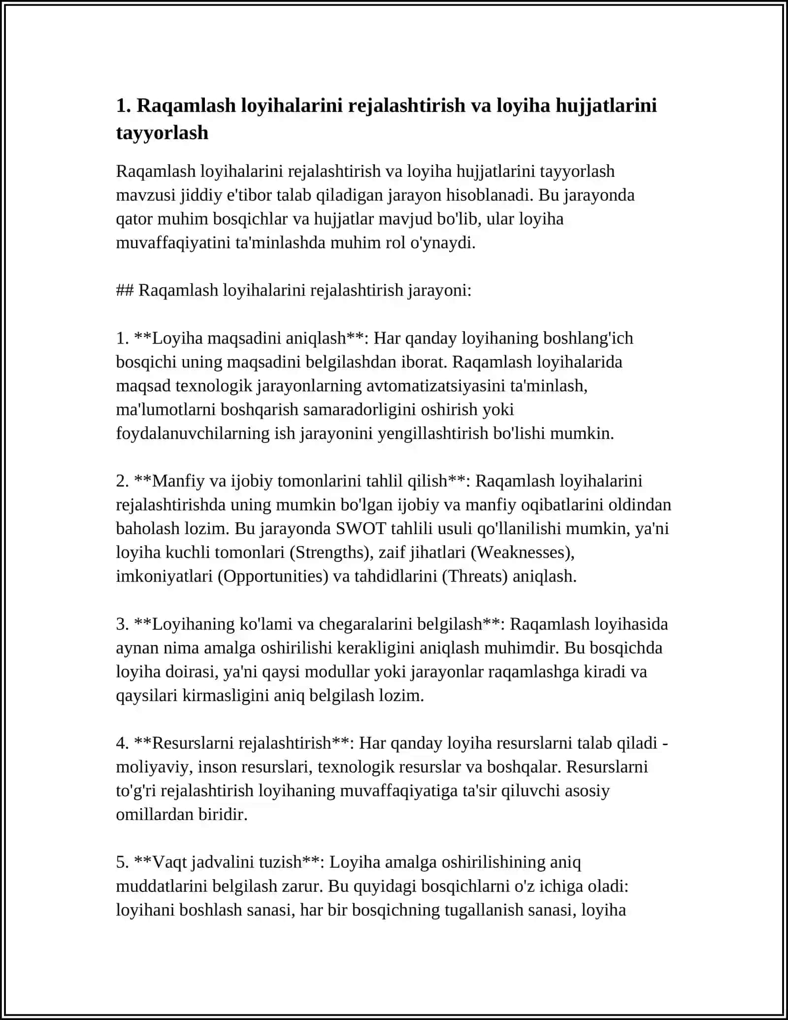 RAQAMLASHTIRISH LOYIHALARINI TASHKIL ETISH VA MOLIYALASHTIRISH 4