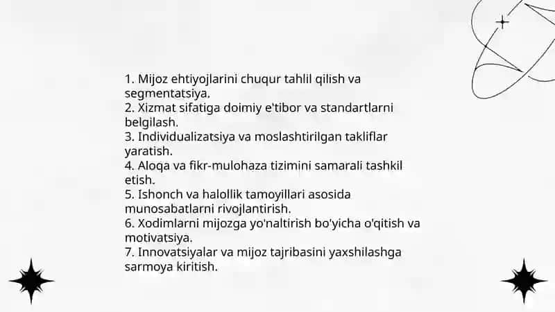 Mijozlar bilan ishlash texnologiyasining predmeti va mohiyati 4