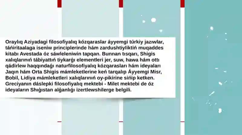 Filosofiyanıń mazmunına tiyisli Shıǵıs hám Batıs oyshıllarınıń táriyplerin klassifikaciyalaw. 4