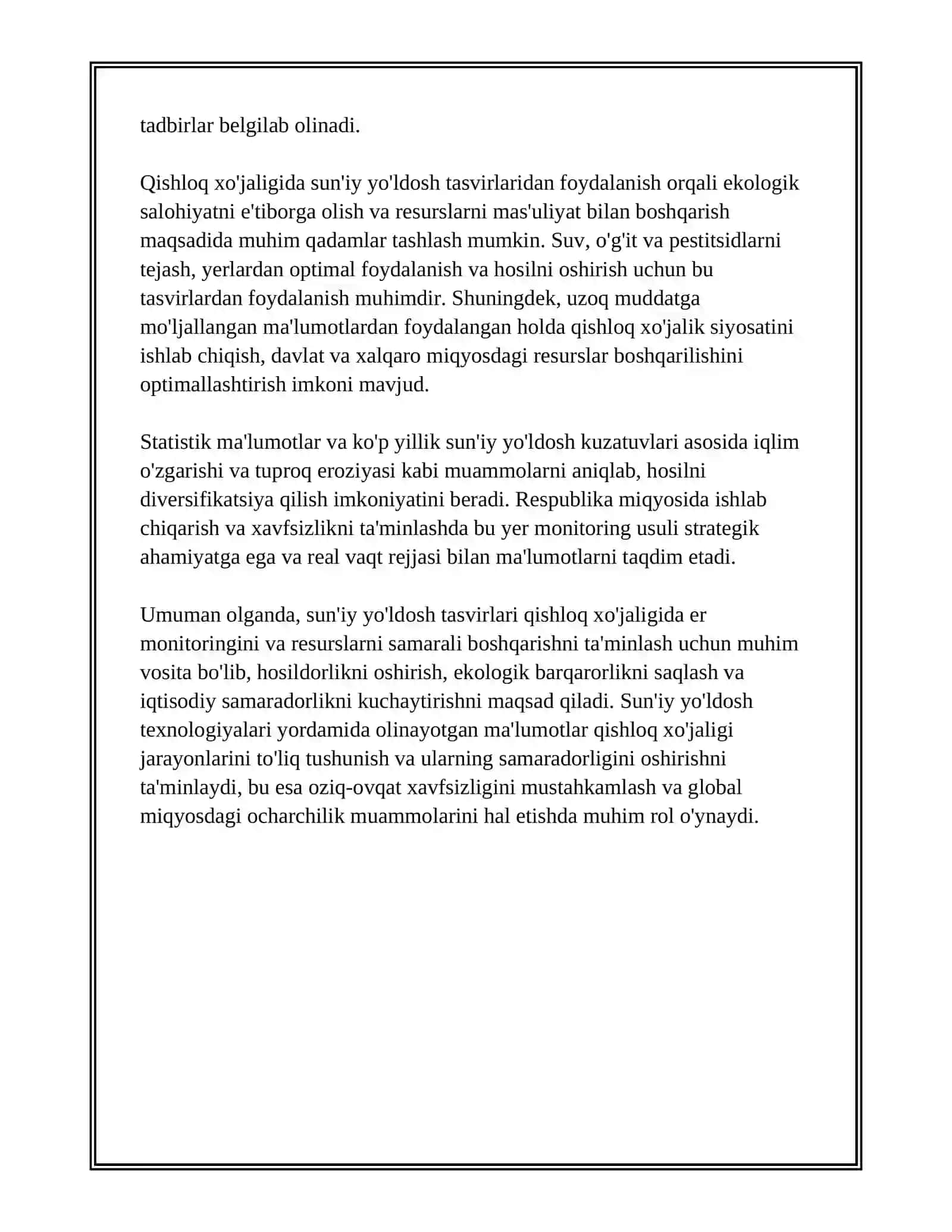 SUN'IY YOʻLDOSH TASVIRLARI YORDAMIDA QISHLOQ HO`JALIGI YERLARINI MONITORING QILISH 4