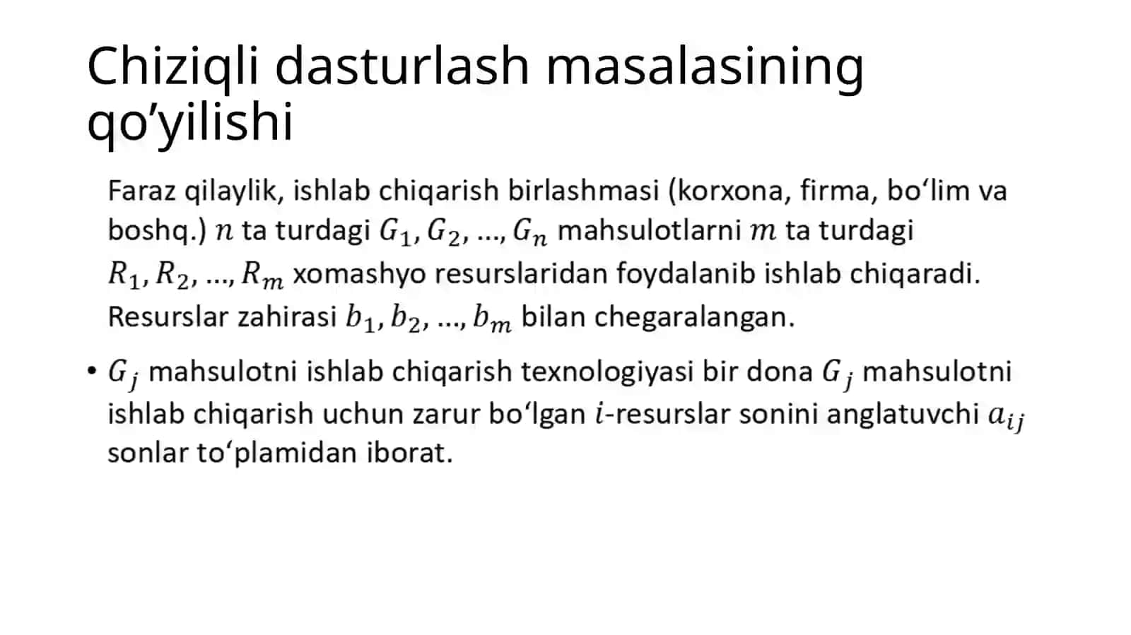 Chiziqli dasturlash masalalarining matematik modellari, iqtisodiy tahlili 4