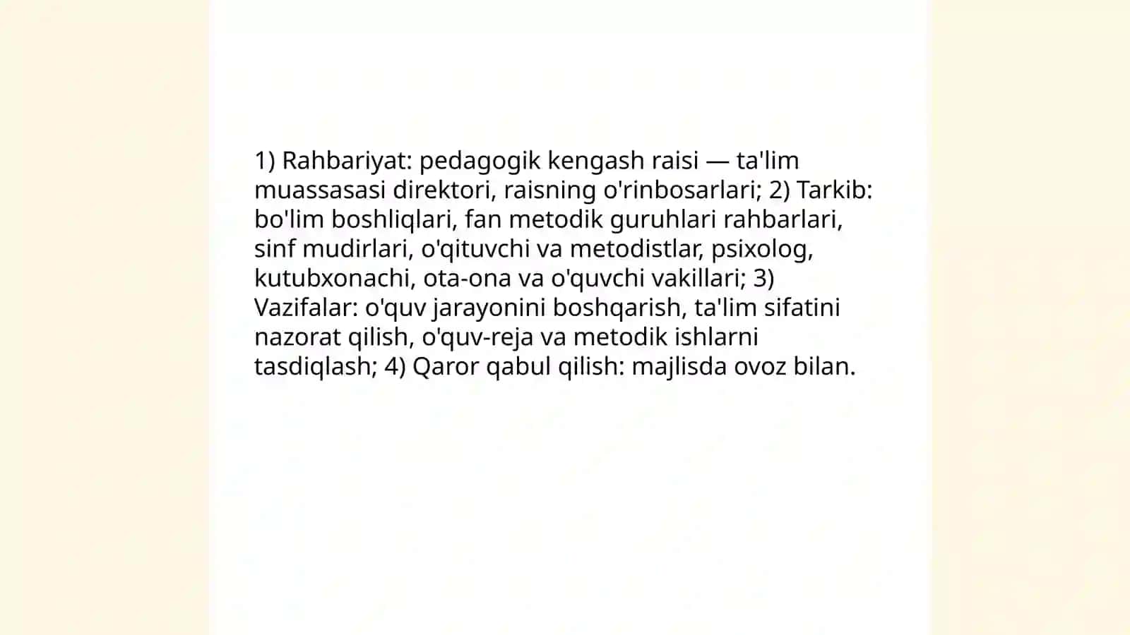 Pedagogik Kengash ta'lim muassasasining boshqaruv organi sifatida 4