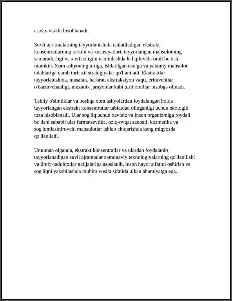 EKSTRAKT KONSENTRATLARDAN FOYDALANIB SUVLI AJRATMALAR TAYYORLASHNING O'ZIGA XOSLIGI 4