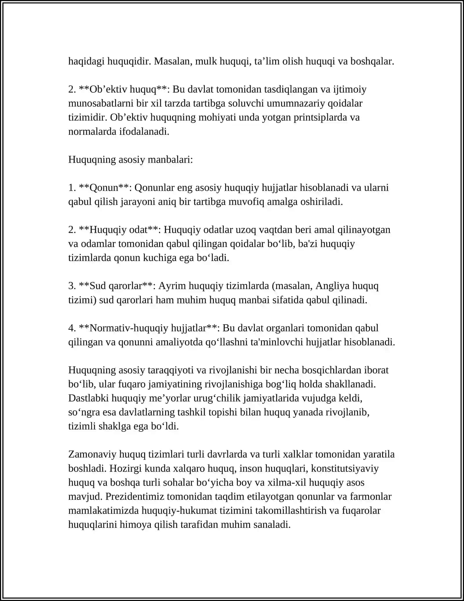 HUQUQ TUSHUNCHASI BELGILARI, MOXIYATI VA PRINSIPLARI 4