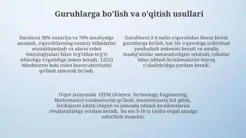 Robototexnik darslarini tashkil etish metodikasi 4