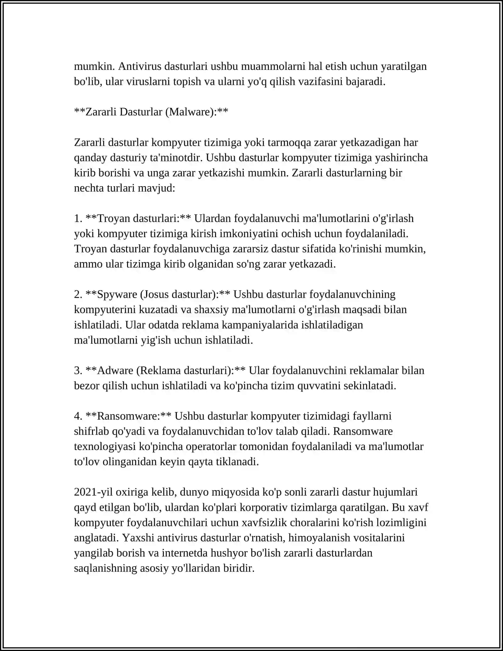 AXBOROT-KOMMUNIKATSIYA TEXNOLOGIYALARI XAVFSIZLIGIGA BOʻLADIGAN TAHDIDLAR 4