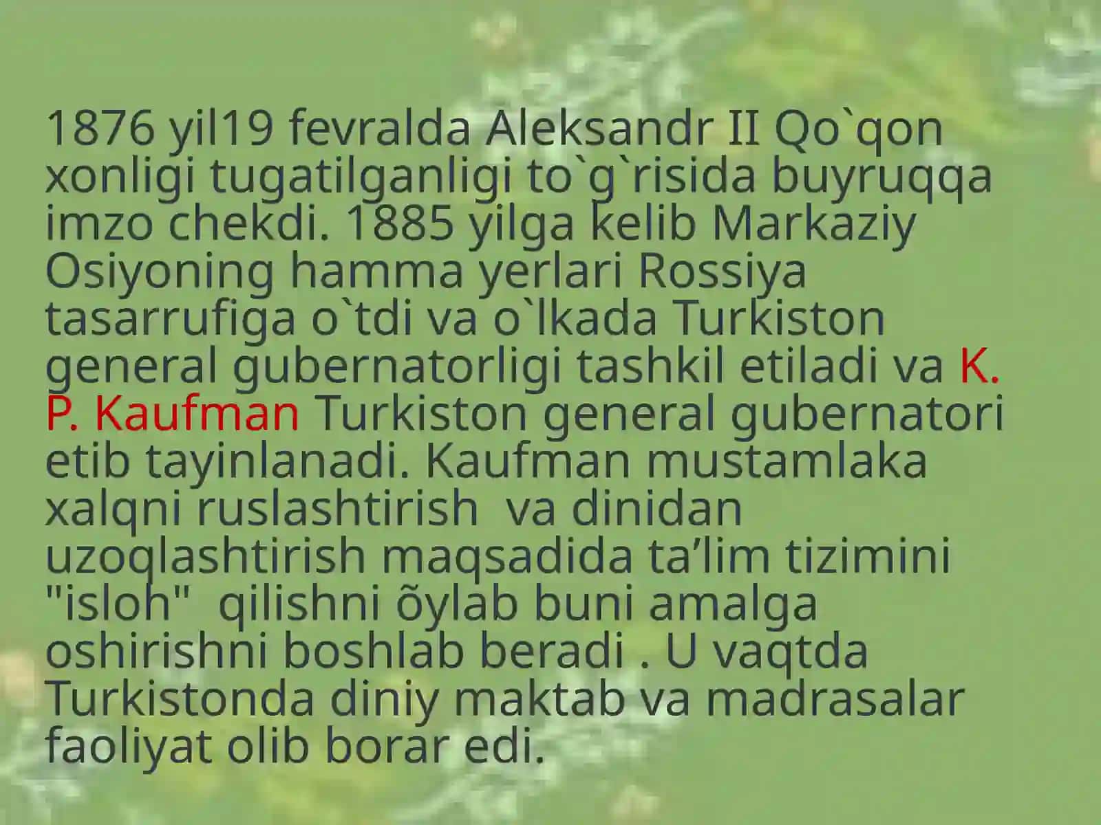 XIX-asrning ikkinchi yarmi XX-asrning birinchi choragida Turkiston oʻlkasida tarbiya, maktab va pedagogik fikrlar 4