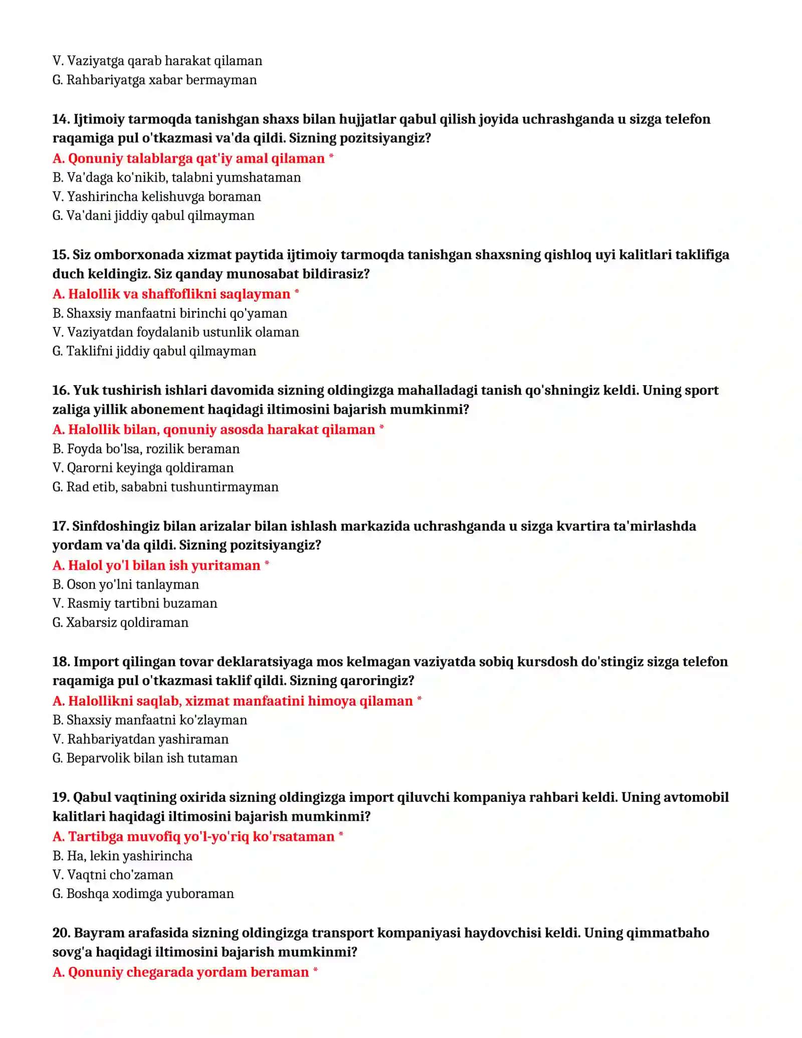 Bojxona nazorati 100 ta test 4