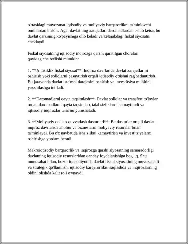 Davlatning fiskal siyosati va makroiqtisodiy barqarorlik 4