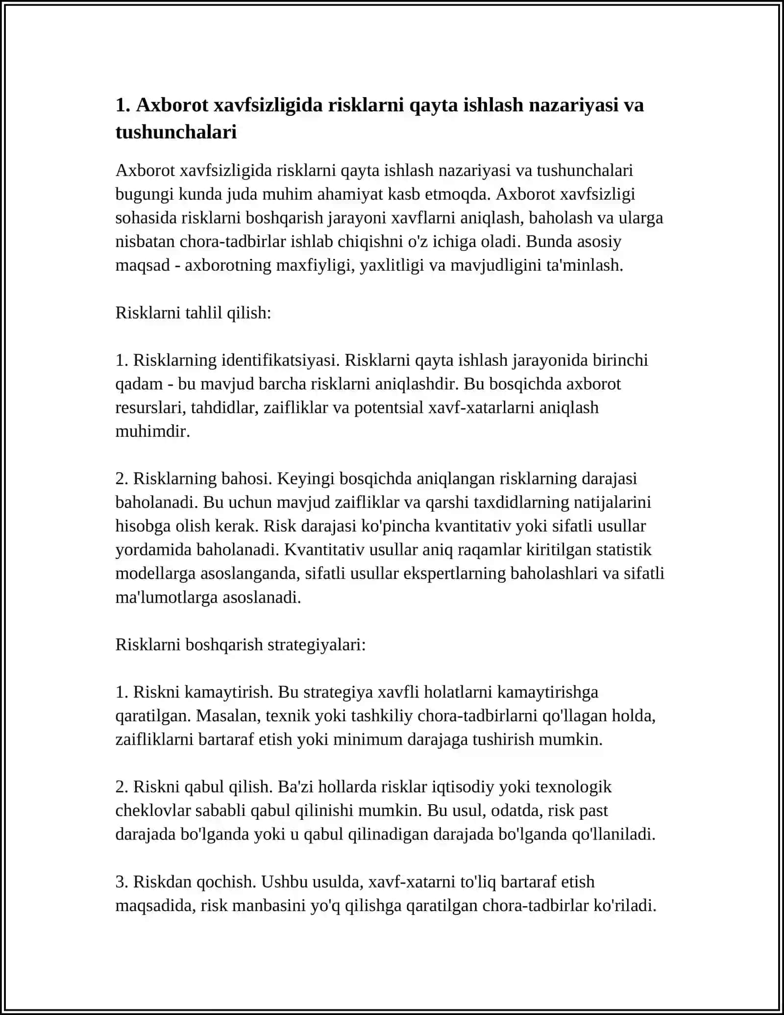 Axborot xavfsizligida risklarni qayta ishlash 4