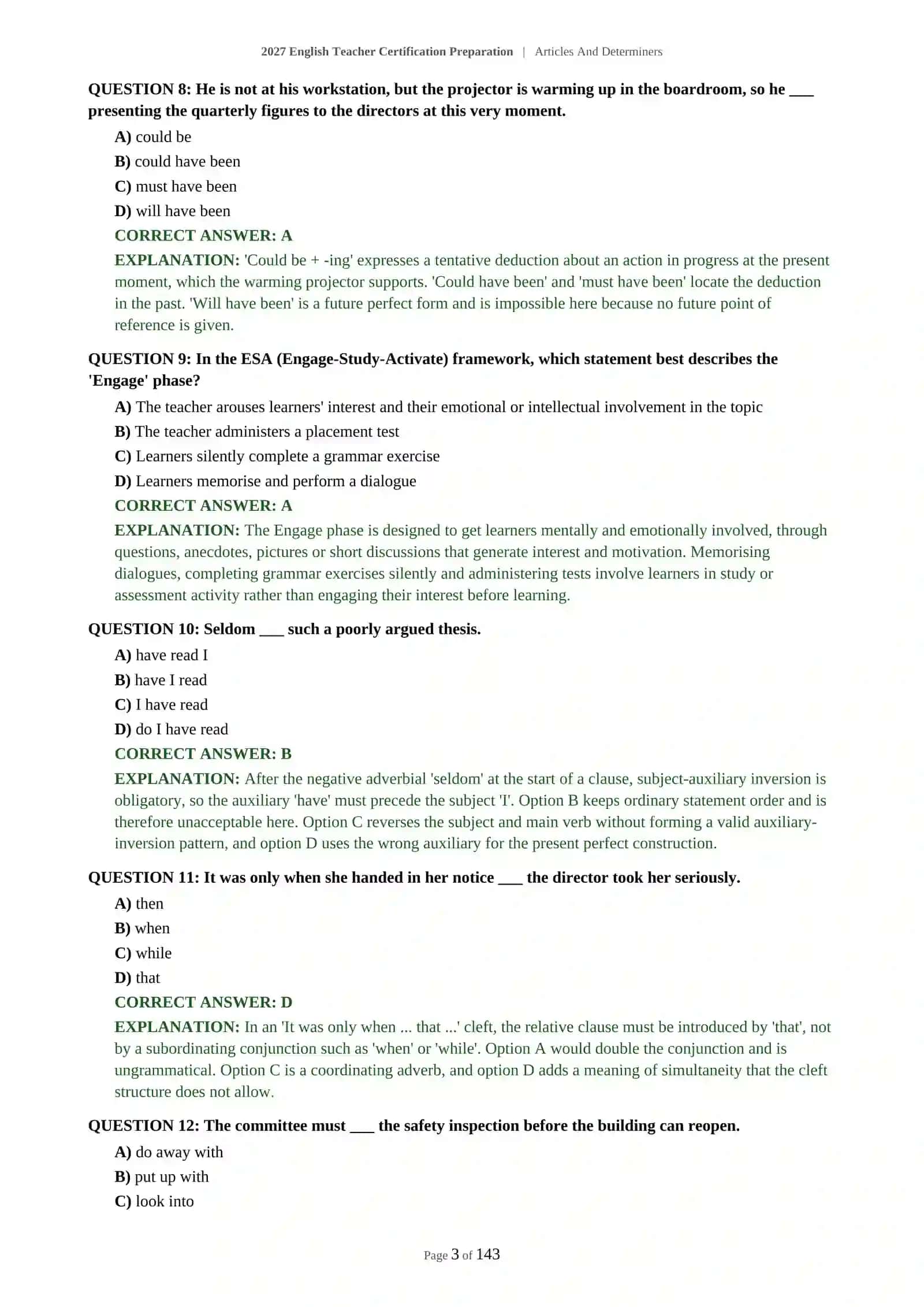 ENGLISH TEACHER PRACTICE TEST - ARTICLES AND DETERMINERS 4