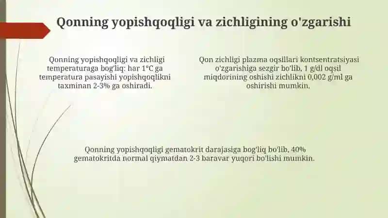 Qonning fizik-kimyoviy xususiyatlari o'zgarishlari 4