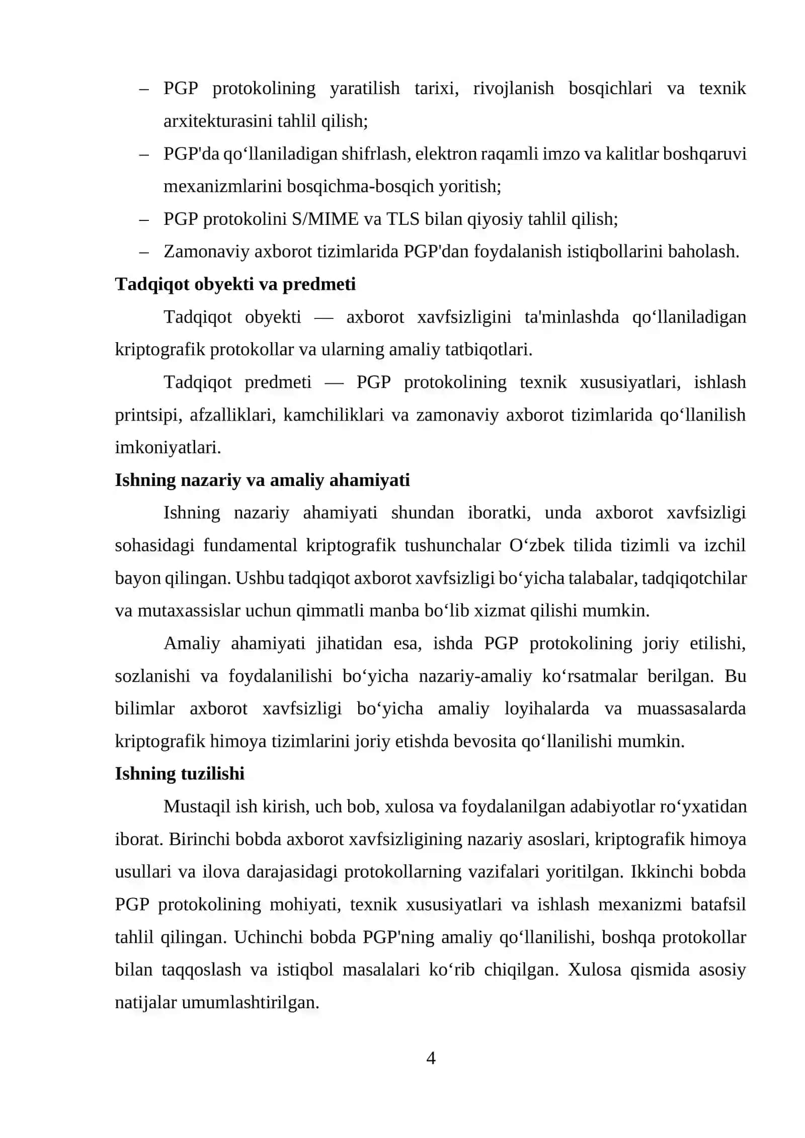 Ilova darajasida axborot xavfsizligi protokoli - PGP protokoli (Pretty Good Privacy) xususiyatlari 4