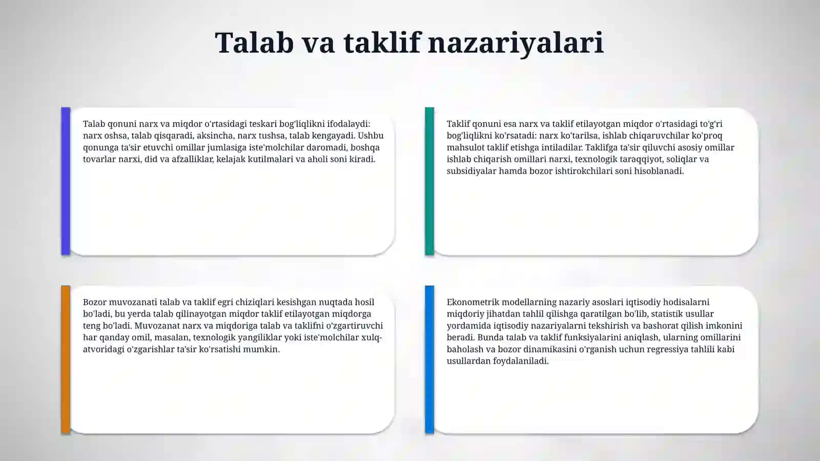 Mahsulotgaboʻlgan talab va taklifning ekonometrik modellarni tuzish. 4