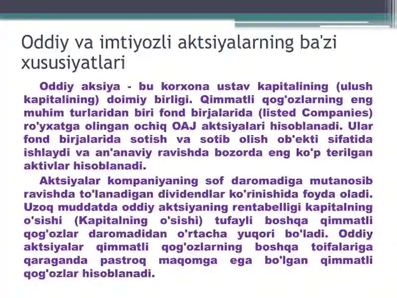 Qimmatli qog'ozlar bozorlari va aksiyalarni baholash 4