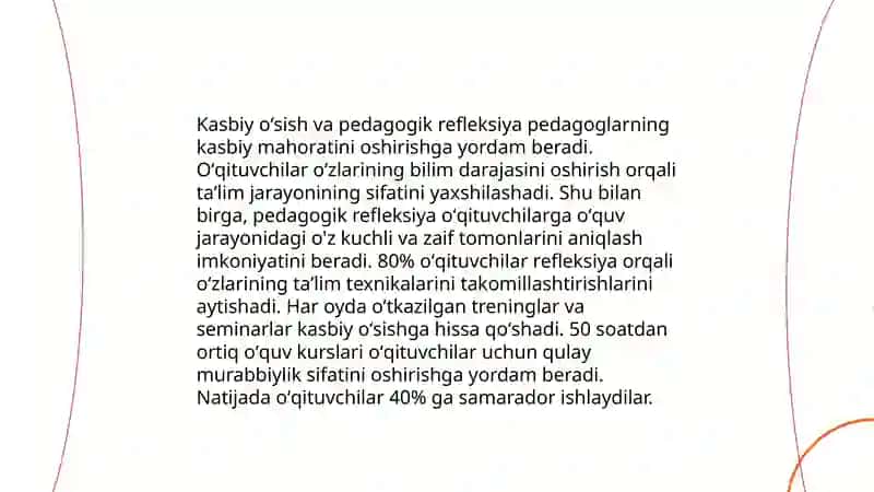Oʻqituvchining kasbiy pedagogik refleksiya asosida oʻz pedagogik mahorati imkoniyatlarini takomillashtirish 4