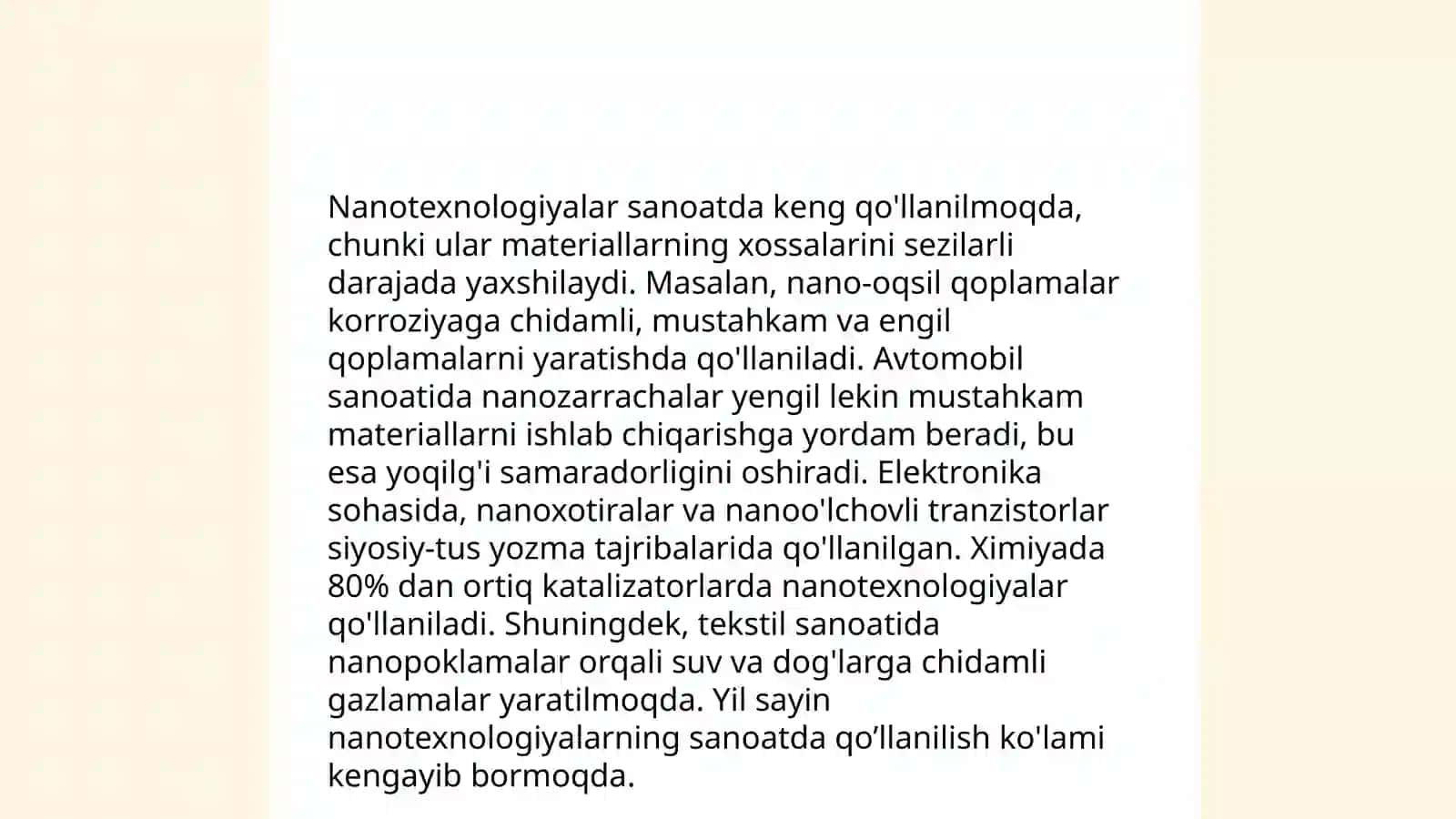 Nanotexnologiyalar rivojlanishining iqtisodiyotdagi o’rni va ahamiyati 4