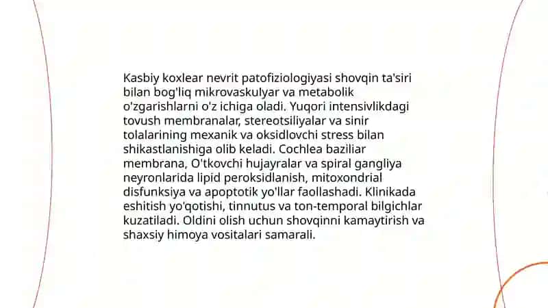 Shovqinning organizmga ta'siri - kasbiy koxlear nevrit 4