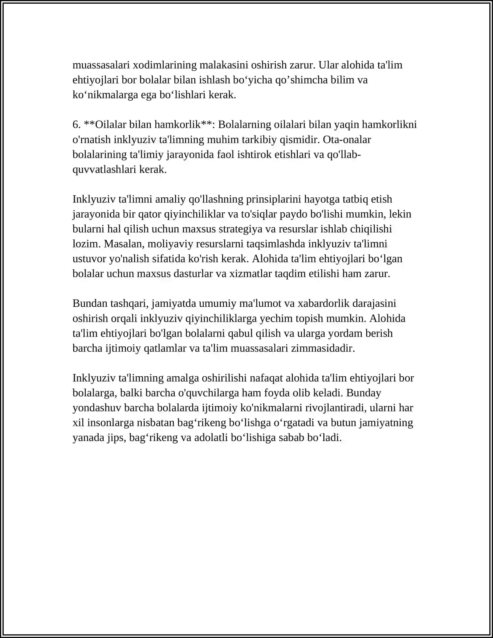 ALOHIDA TAʼLIM EHTIYOJLARI BOʻLGAN BOLALARNING INKLYUZIV TAʼLIMI YANGI TAʼLIMIY AMALIYOT SIFATIDA 4