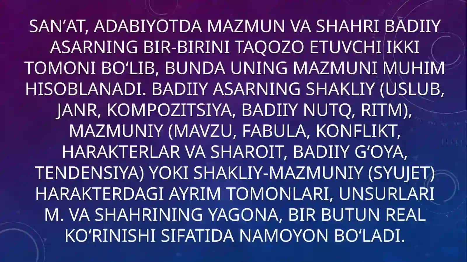 Badiiy mazmunning yuzaga chiqishi va mazmun uzvlari 4
