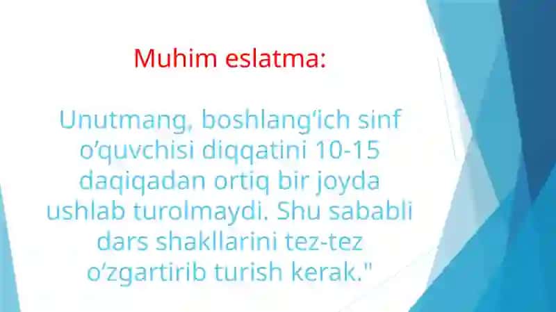 Boshlang'ich sinflarda matematika o'qitishni tashkil etish shakllari, o'qitish metodikasi. Interfaol metodlar. 4