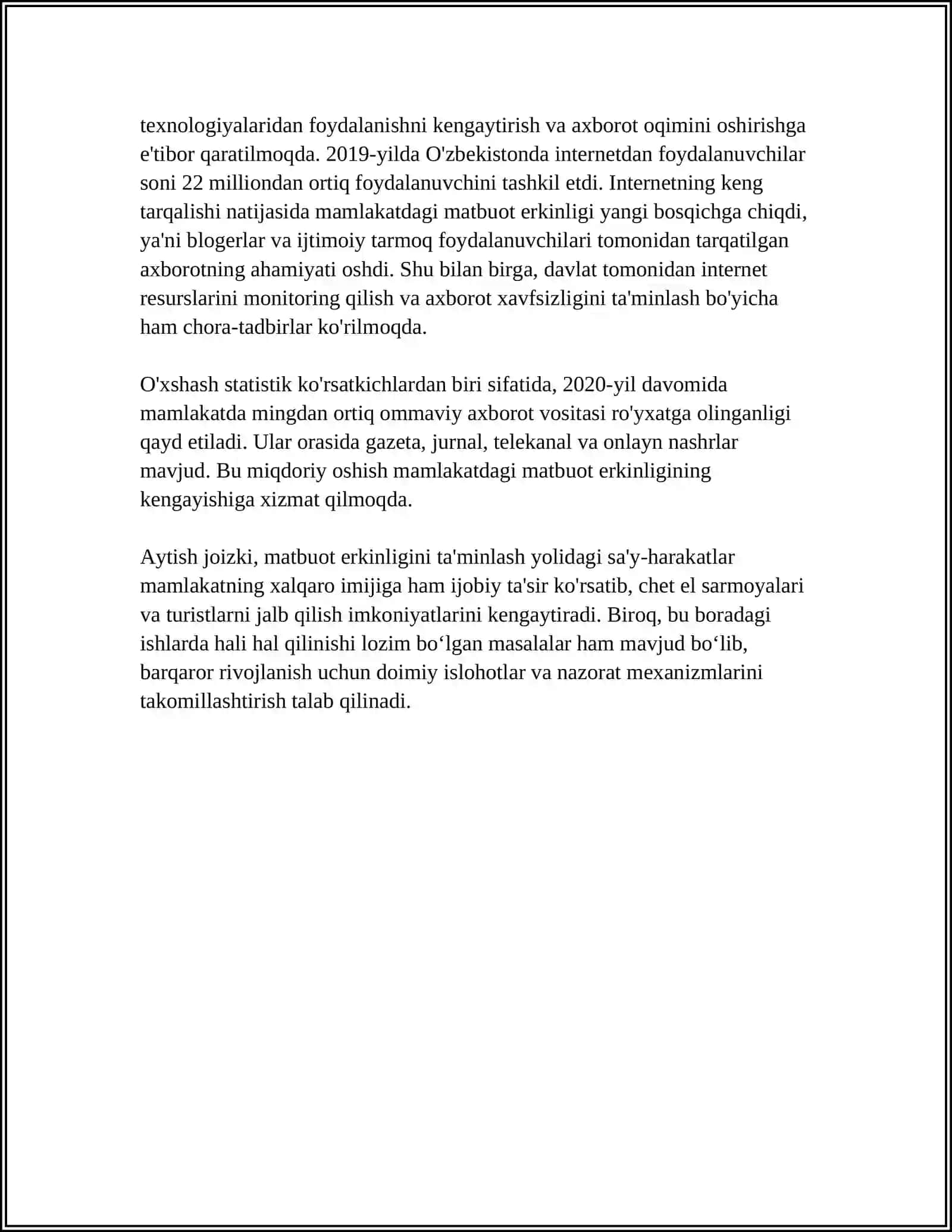 O‘ZBEKISTON RESPUBLIKASIDA OMMAVIY AXBOROT VOSITALARINING FAOLIYATI 4