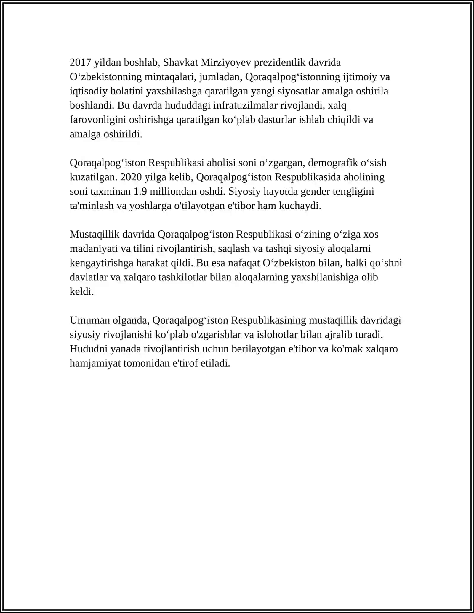 Qoraqalpogʻiston Respublikasining Siyosiy Rivojlanishi 4