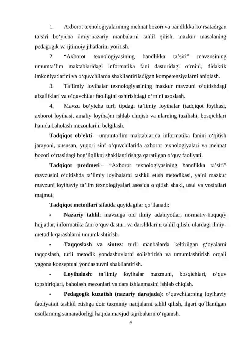 Axborot texnologiyasining bandlikka taʼsiri mavzusini oʻqitishda taʼlimiy loyihalarni tashkil etish 4