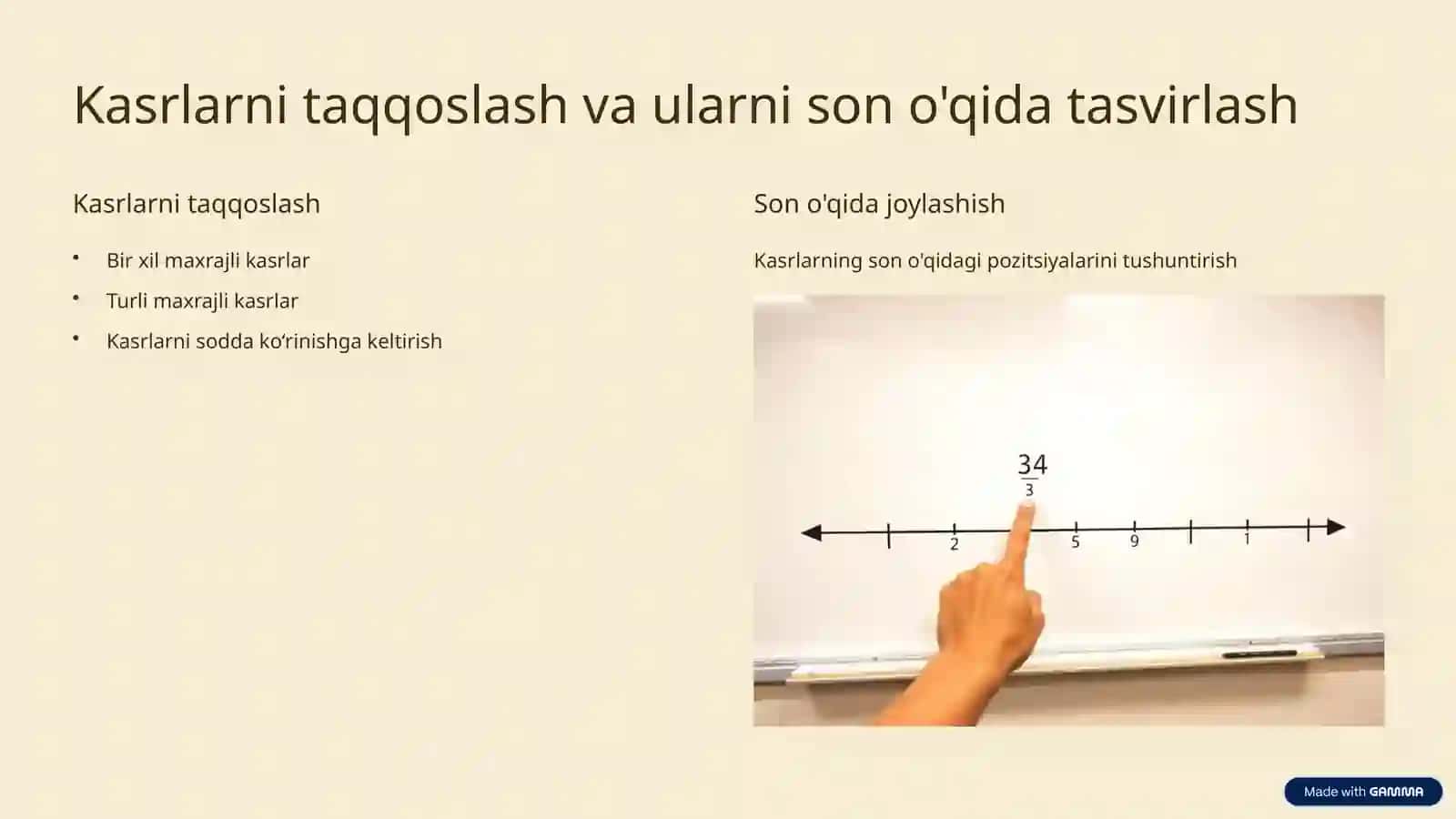 Algebra elementlari: Ulush, Kasr va O'nli Kasrlarni o'qitish metodikasi 4